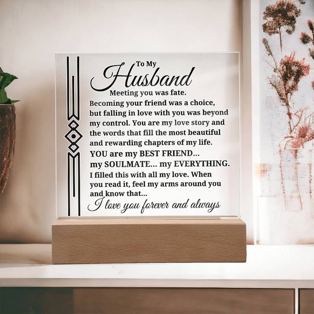 To My Husband "Meeting you was..." Acrylic Plaque With Lighted Base