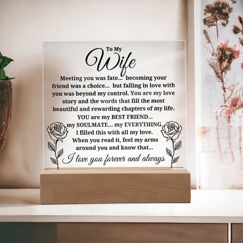 To My Wife "Meeting you was..." Acrylic Plaque With Lighted Base