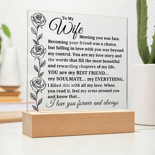 To My Wife "Meeting you was..." Acrylic Plaque With Lighted Base