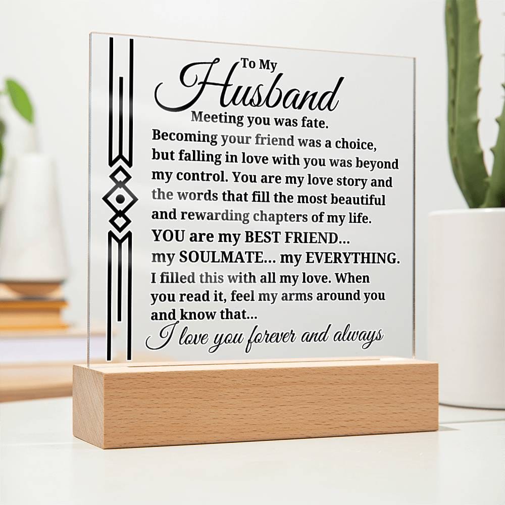 To My Husband "Meeting you was..." Acrylic Plaque With Lighted Base
