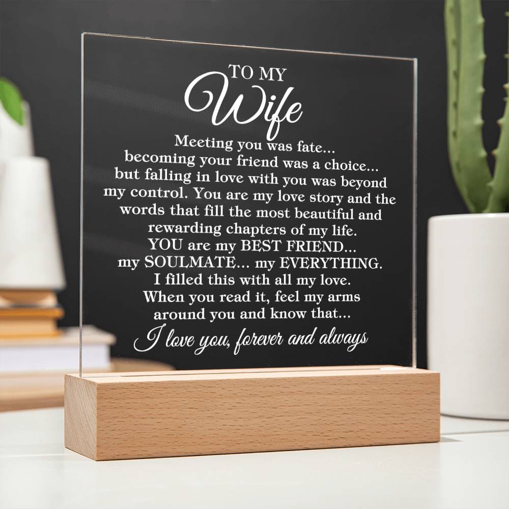 To My Wife "Meeting you was..." Acrylic Plaque With Lighted Base