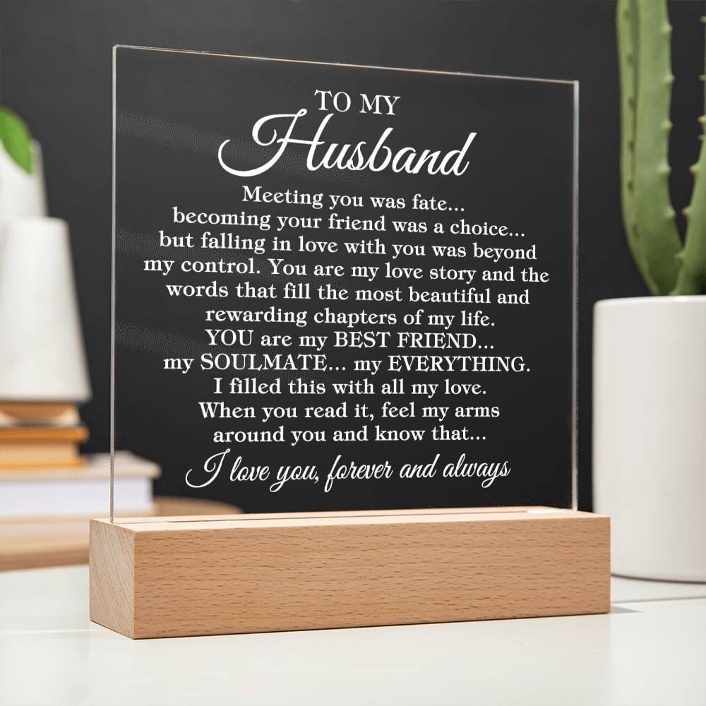 To My Husband "Meeting you was..." Acrylic Plaque With Lighted Wooden Base