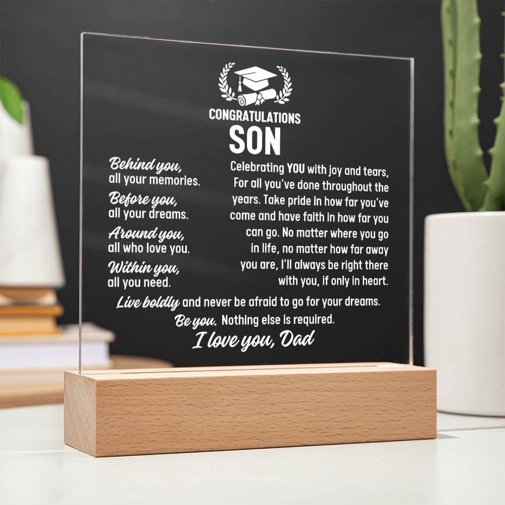 Son Graduation Gift From Dad,  Acrylic Plaque With Lighted Base