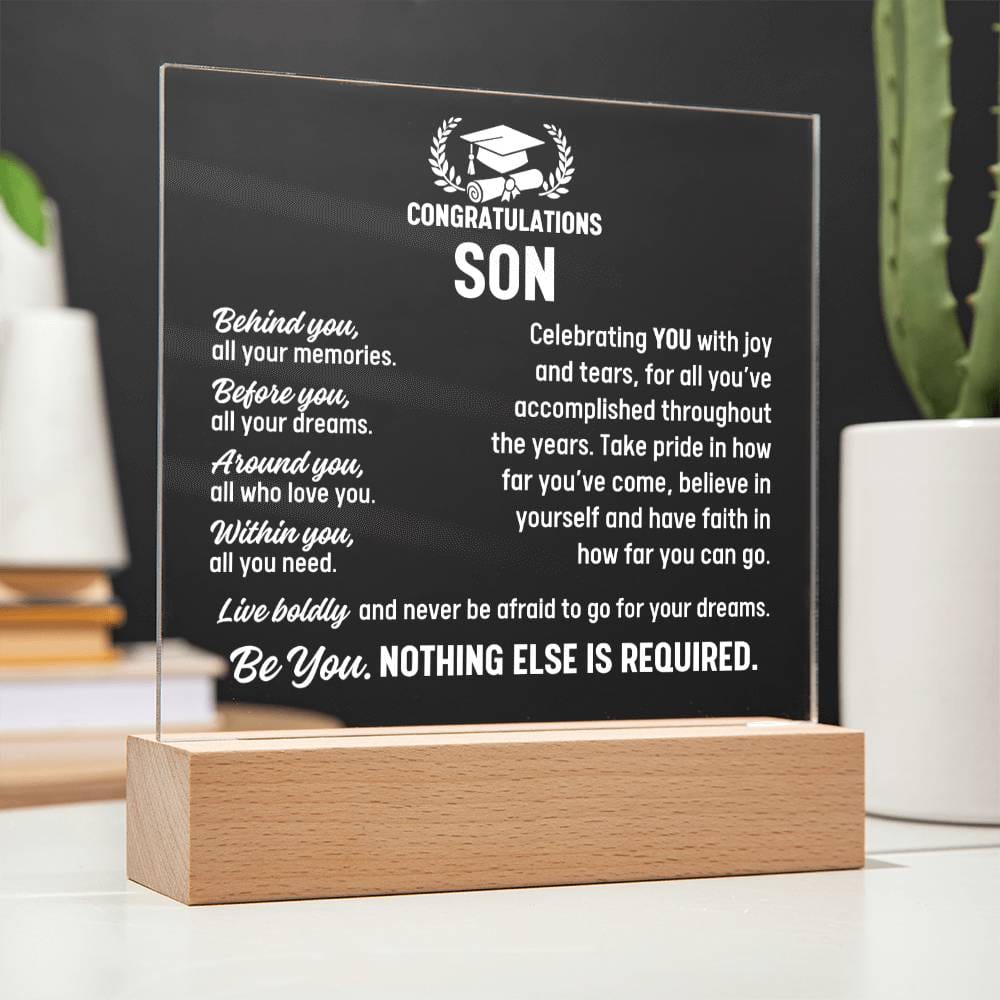 Son Graduation Gift, Acrylic Plaque With Lighted Base