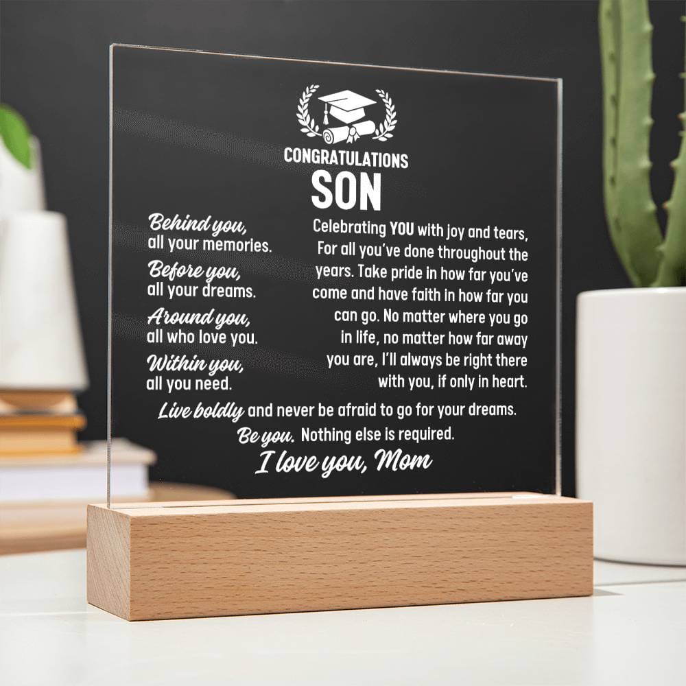 Son Graduation Gift From Mom,  Acrylic Plaque With Lighted Base