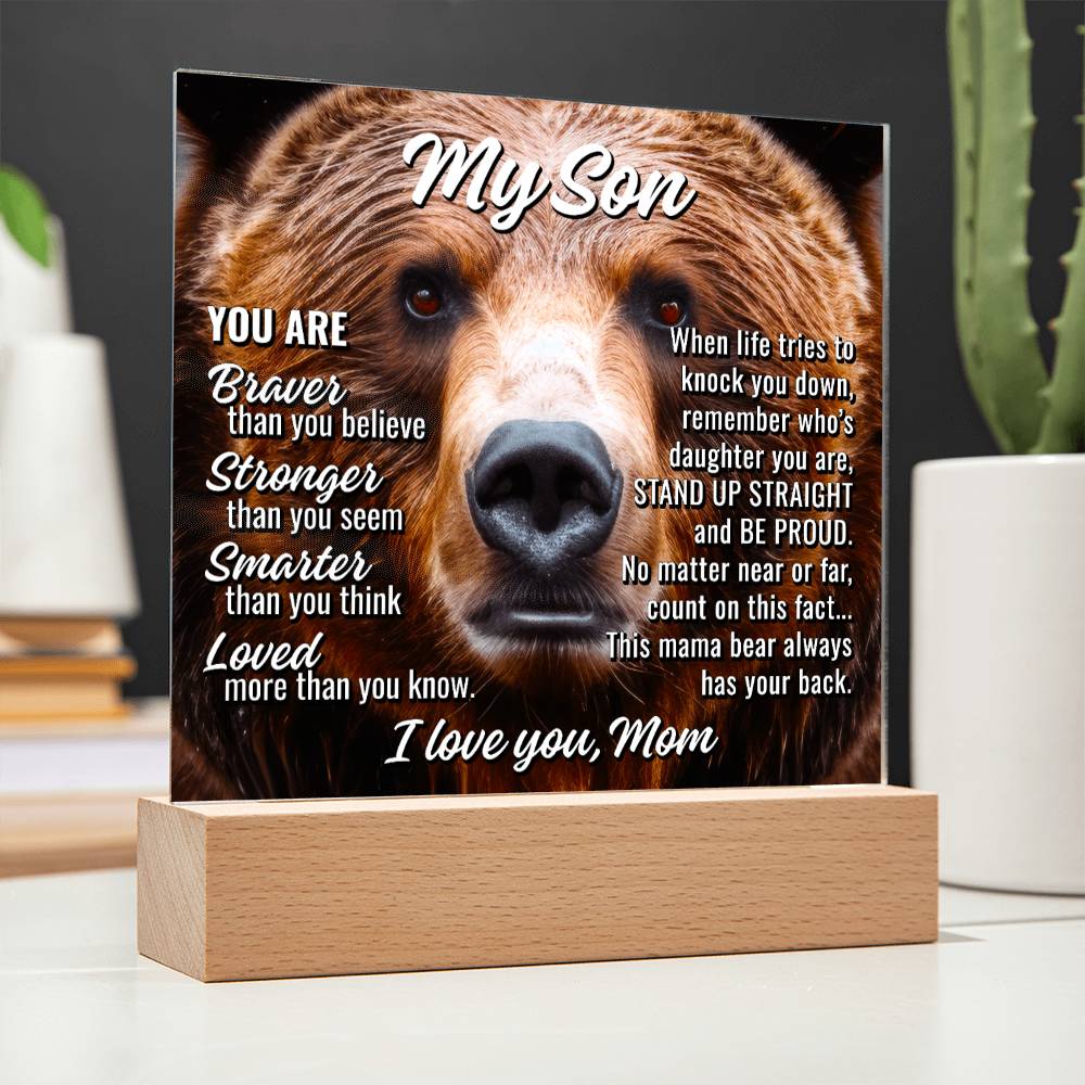 My Son From Mom "This mama bear..." Acrylic Plaque With Lighted Base