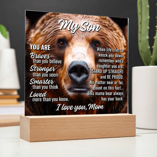 My Son From Mom "This mama bear..." Acrylic Plaque With Lighted Base