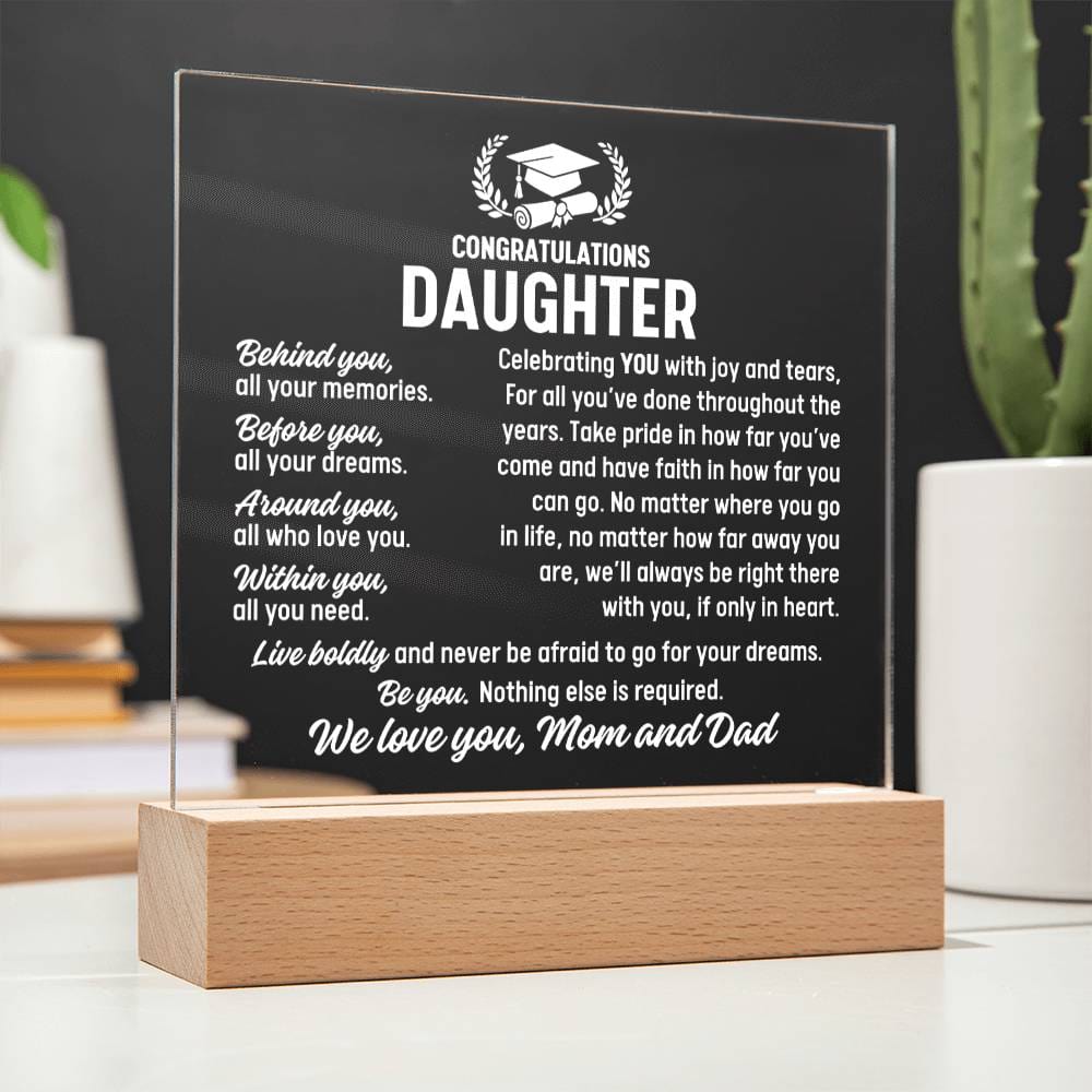 Daughter Graduation Gift From Mom and Dad,  Acrylic Plaque With Lighted Base