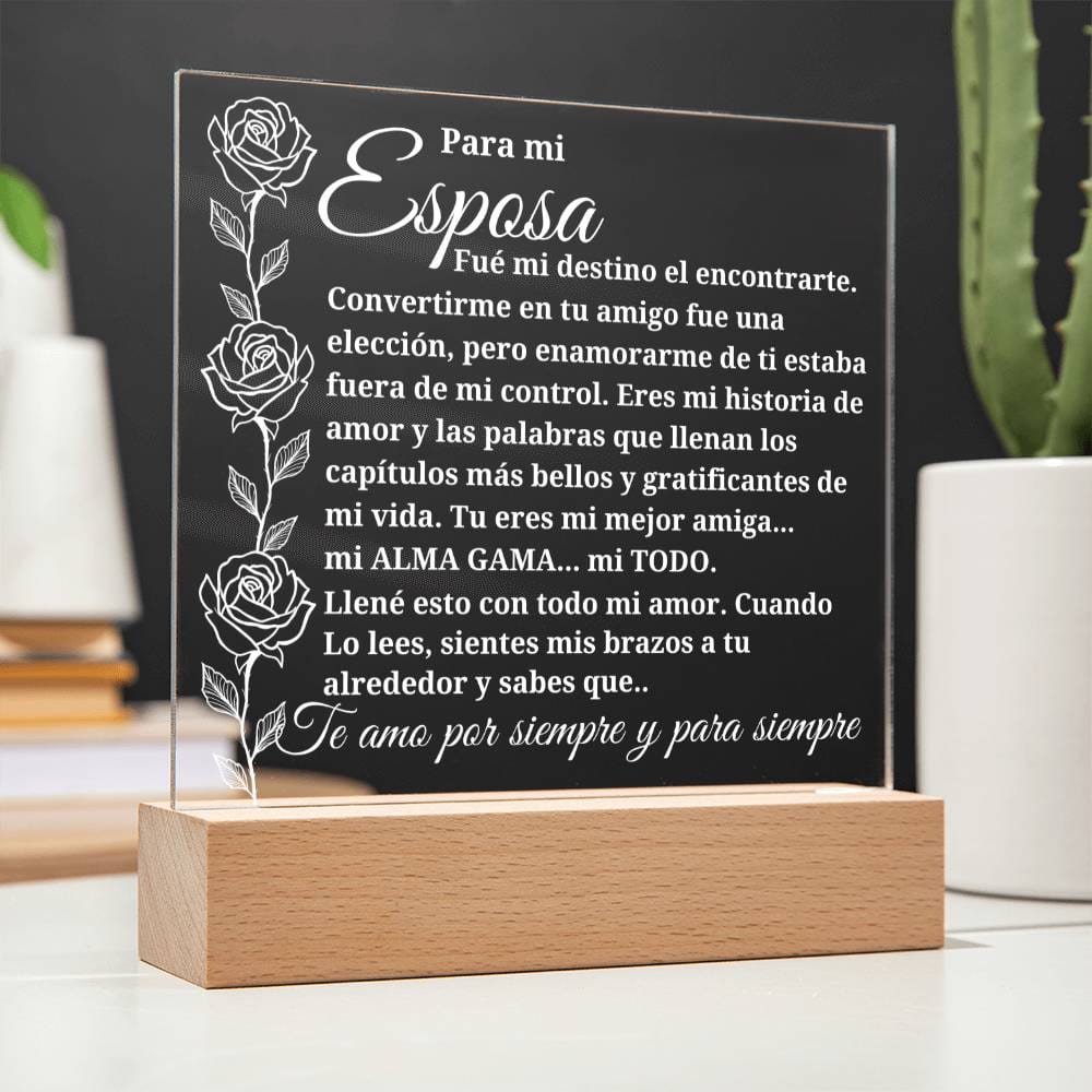 A mi esposa "Conocerte fue el destino..." Placa acrílica con base iluminada