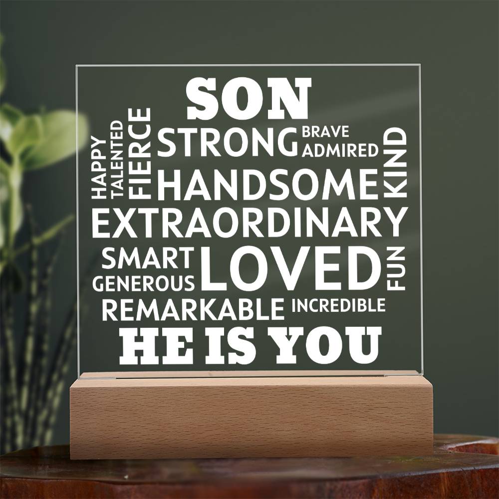 SON "He Is You" Positive Affirmations Acrylic Plaque With Lighted Base