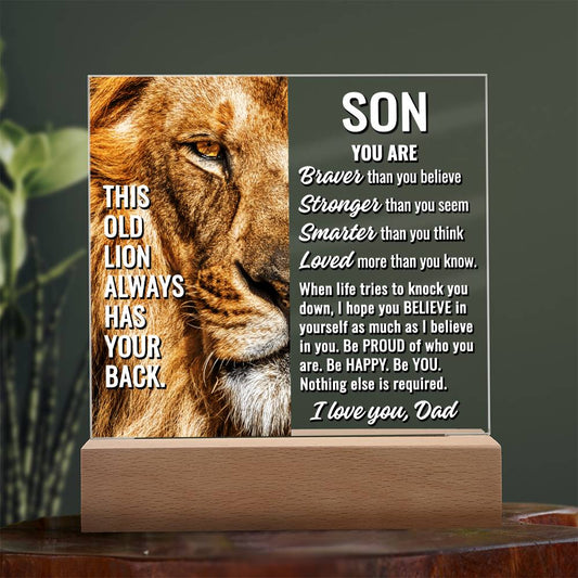 To Son From Dad "This old lion..." Acrylic Plaque With Lighted Base