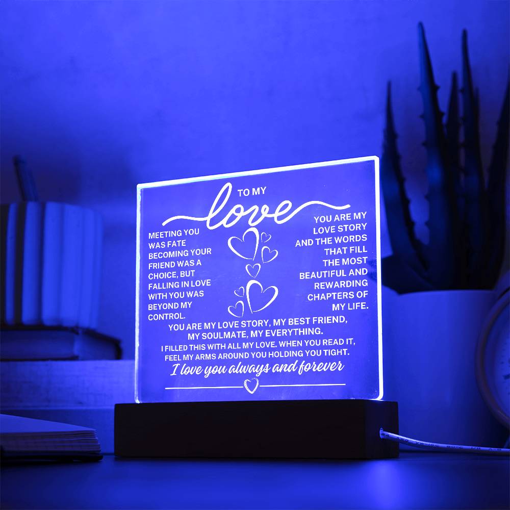 To My Love "Meeting you was fate..." Acrylic Plaque With Lighted Base