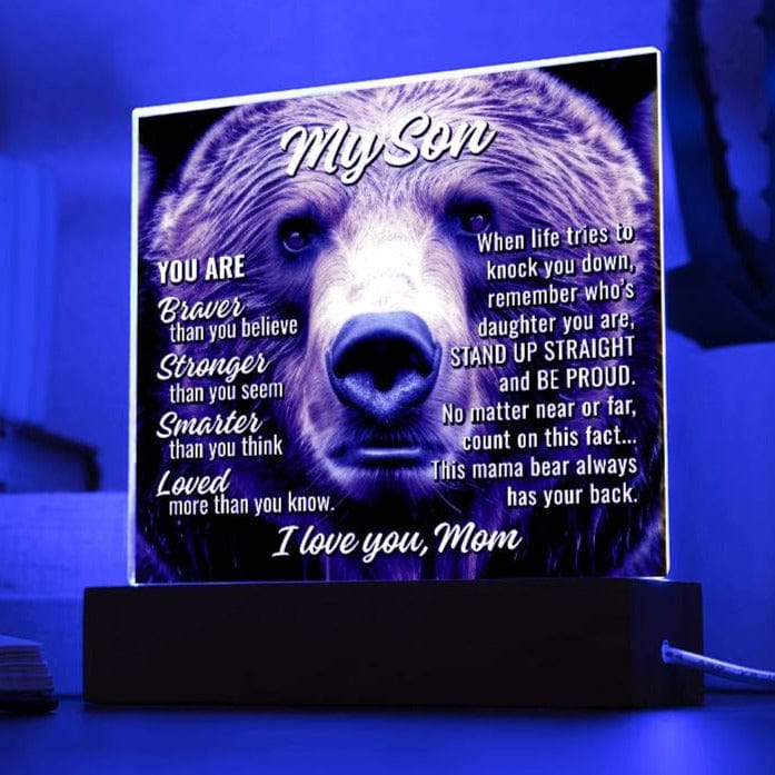 My Son From Mom "This mama bear..." Acrylic Plaque With Lighted Base