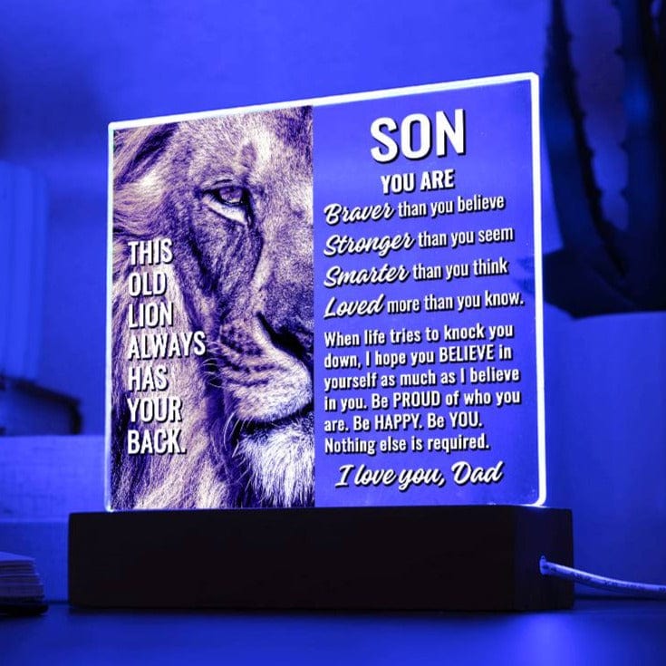 To Son From Dad "This old lion..." Acrylic Plaque With Lighted Base