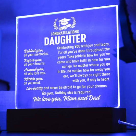 Daughter Graduation Gift From Mom and Dad,  Acrylic Plaque With Lighted Base
