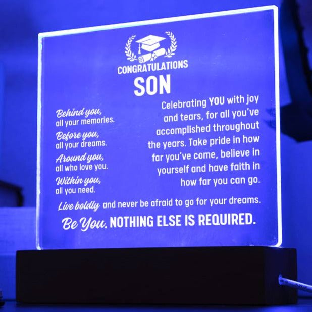 Son Graduation Gift, Acrylic Plaque With Lighted Base