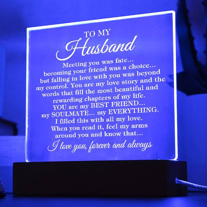 To My Husband "Meeting you was..." Acrylic Plaque with LED Light Base