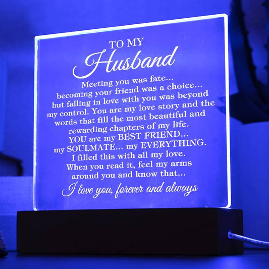 To My Husband "Meeting you was..." Acrylic Plaque with LED Light Base