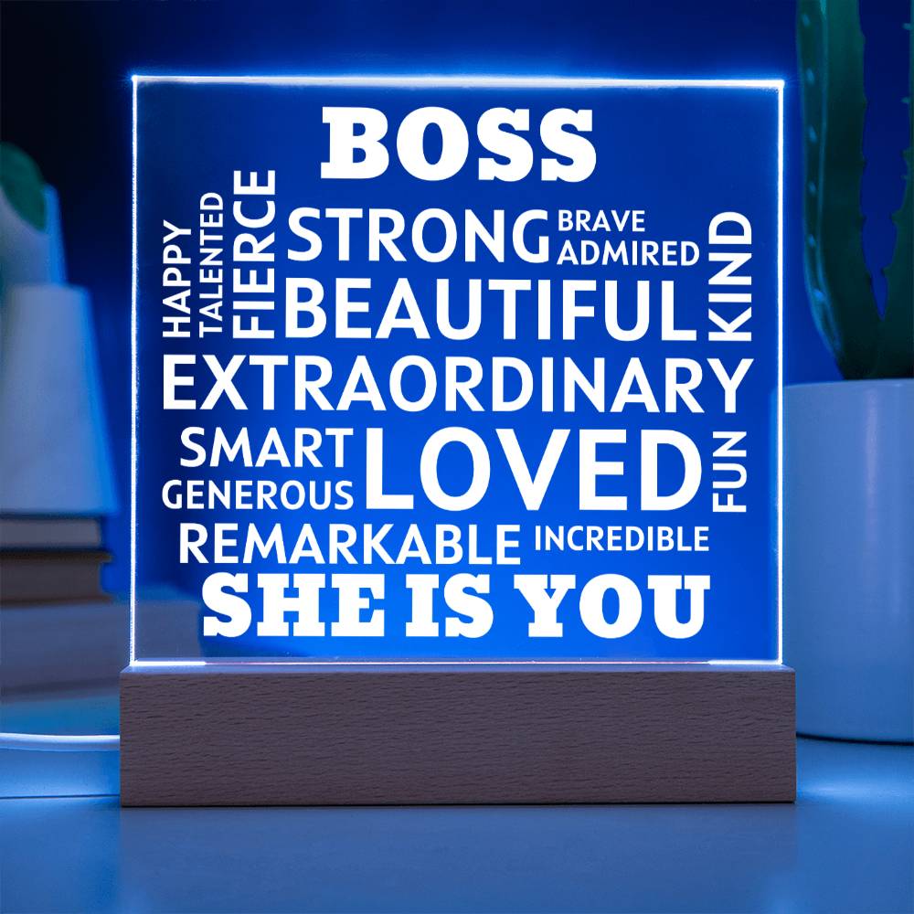 BOSS "She Is You" Positive Affirmations Acrylic Plaque With Lighted Base