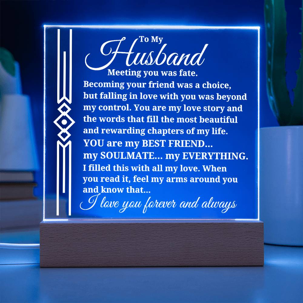 To My Husband "Meeting you was..." Acrylic Plaque With Lighted Base