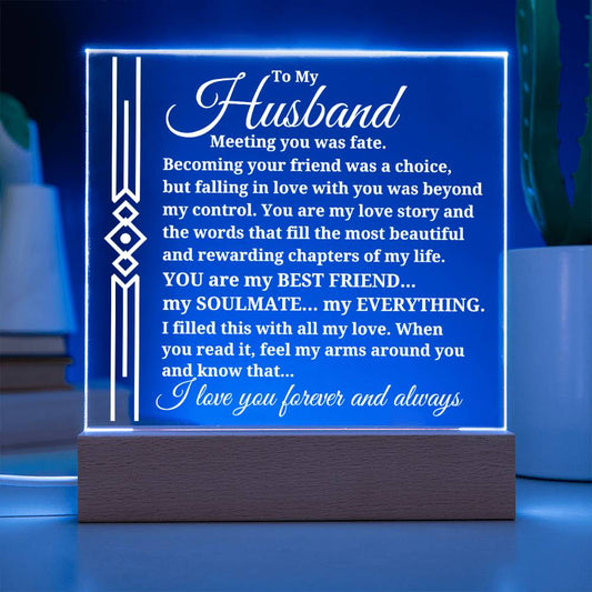 To My Husband "Meeting you was..." Acrylic Plaque With Lighted Base