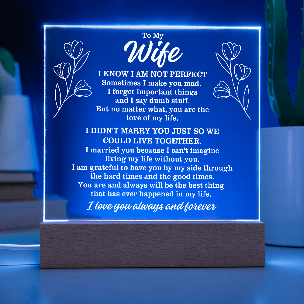 To My Wife "I am not perfect..." Acrylic Plaque With Lighted Base