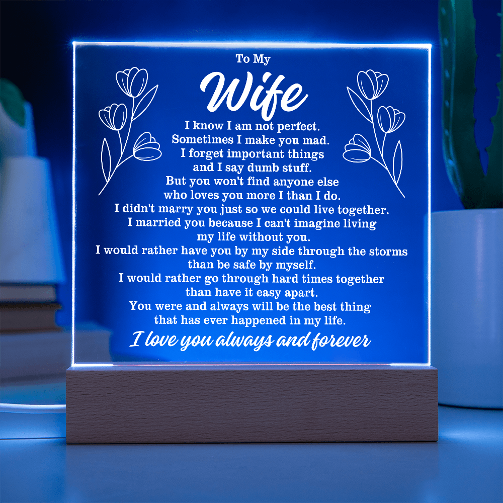 To My Wife "I know I am not perfect..." Acrylic Plaque with Lighted Base