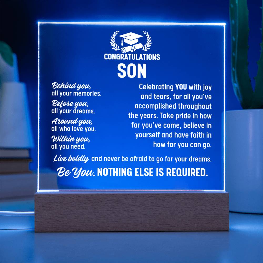 Son Graduation Gift, Acrylic Plaque With Lighted Base