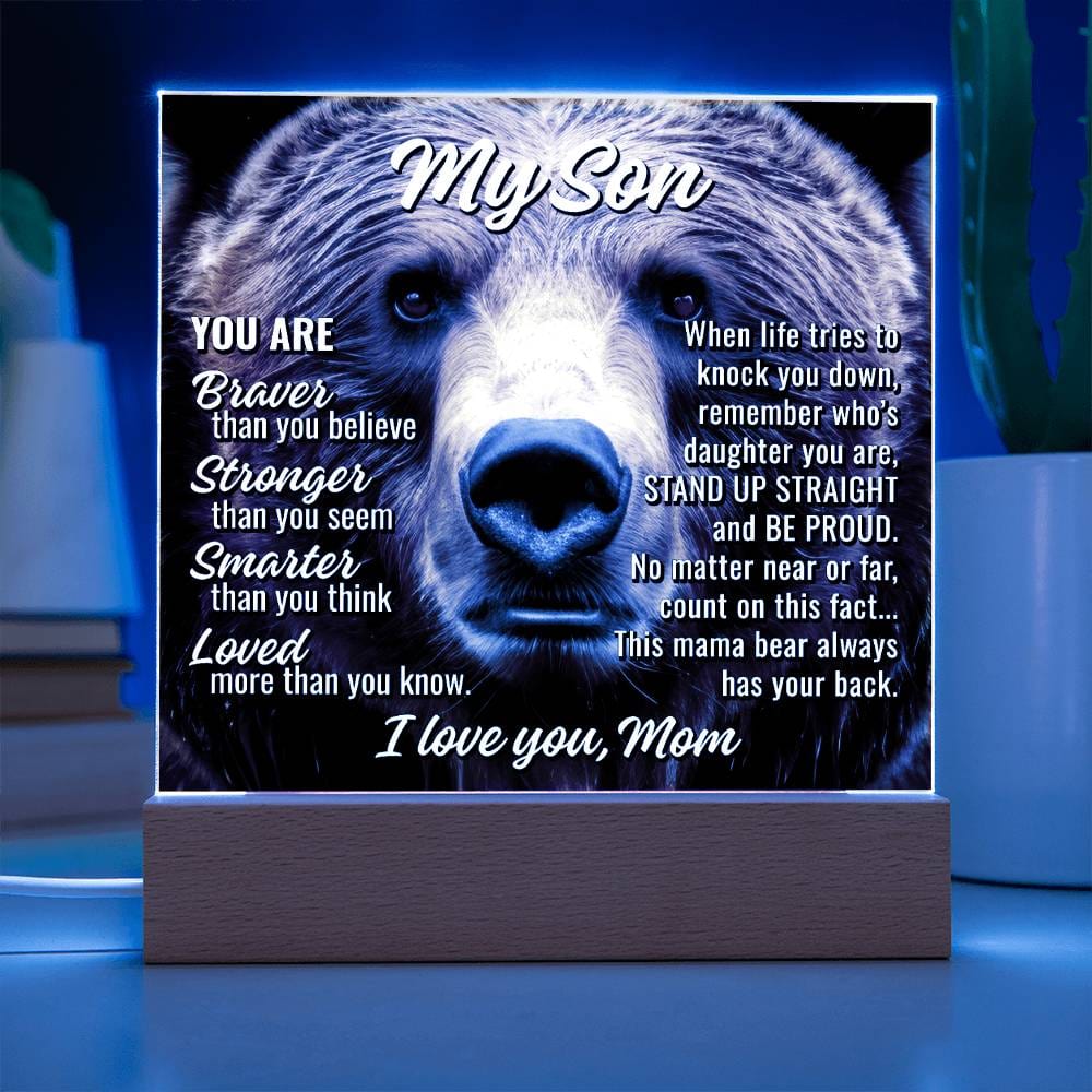 My Son From Mom "This mama bear..." Acrylic Plaque With Lighted Base