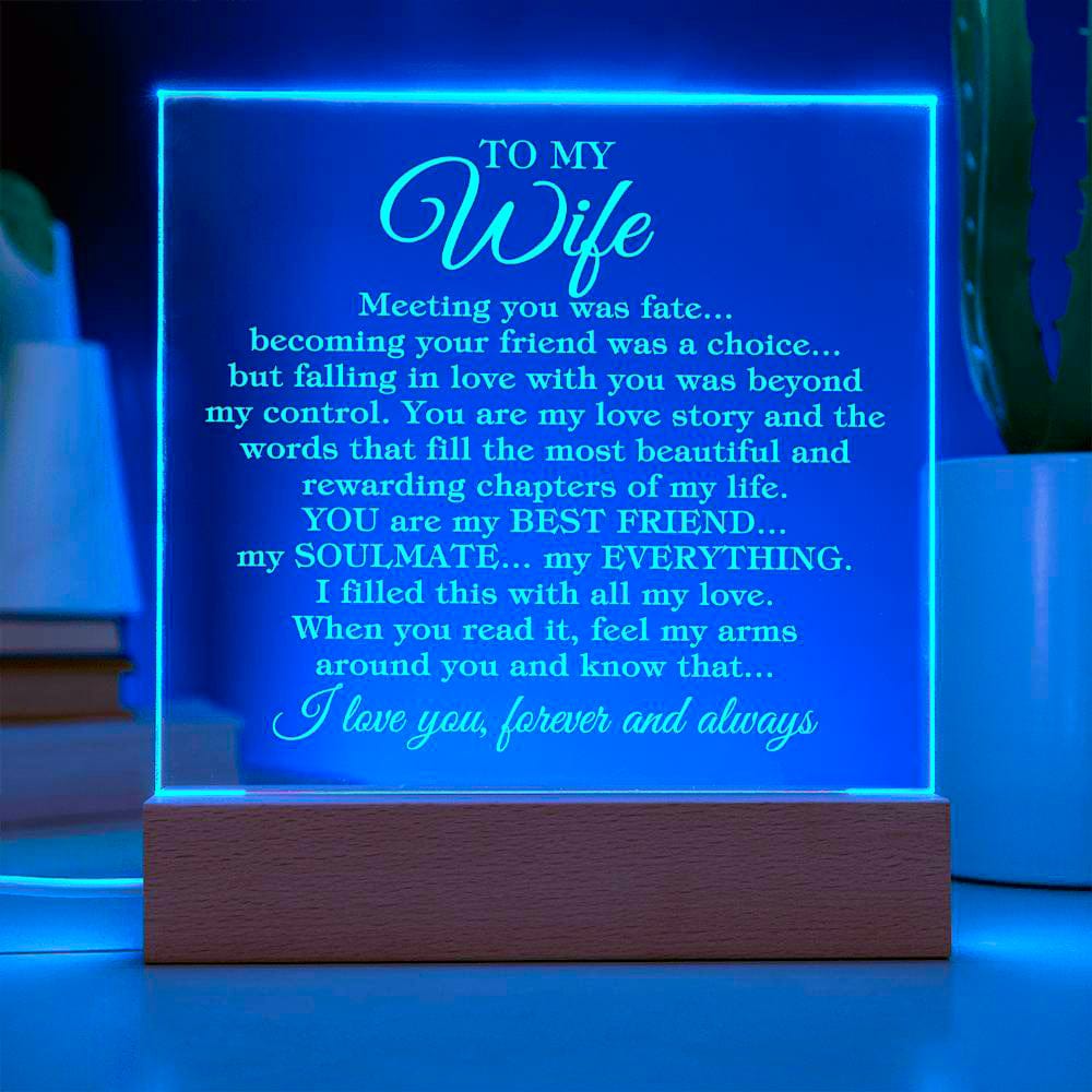 To My Wife "Meeting you was..." Acrylic Plaque With Lighted Base