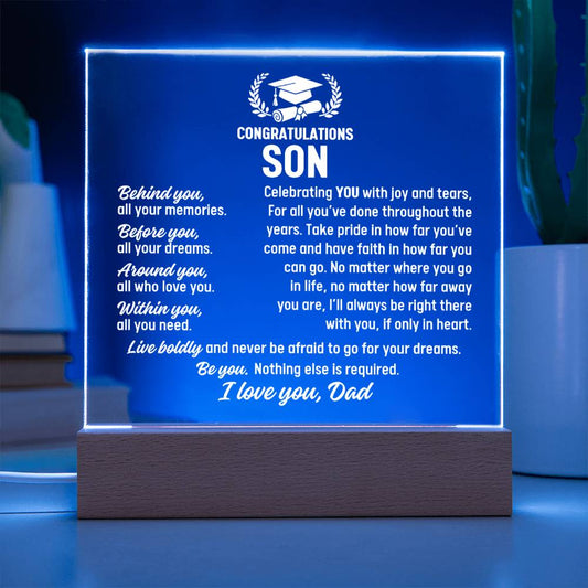Son Graduation Gift From Dad,  Acrylic Plaque With Lighted Base