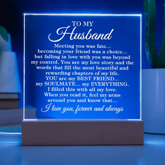 To My Husband "Meeting you was..." Acrylic Plaque With Lighted Wooden Base