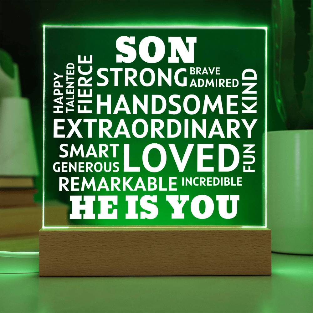 SON "He Is You" Positive Affirmations Acrylic Plaque With Lighted Base