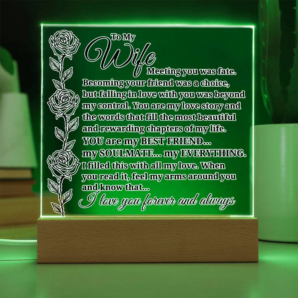To My Wife "Meeting you was..." Acrylic Plaque With Lighted Base