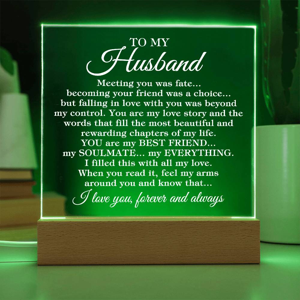 To My Husband "Meeting you was..." Acrylic Plaque with LED Light Base