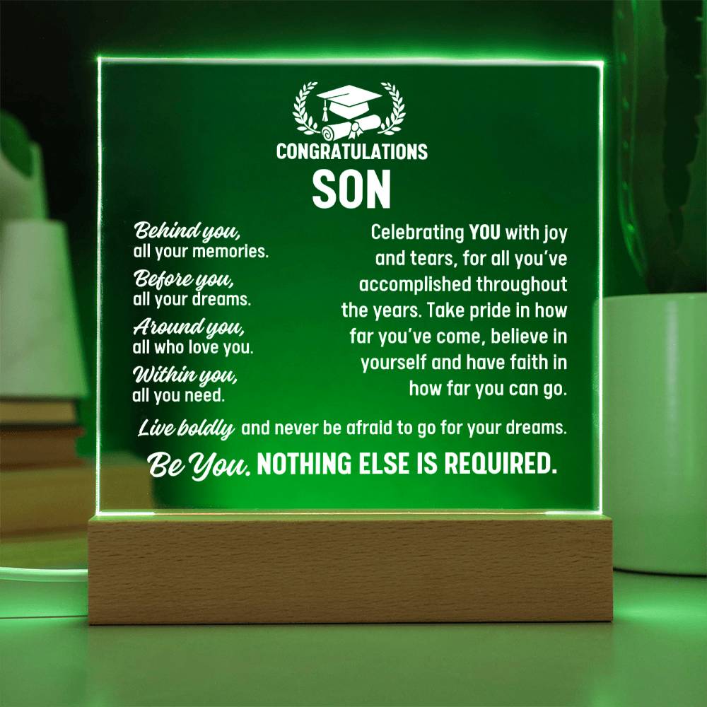 Son Graduation Gift, Acrylic Plaque With Lighted Base