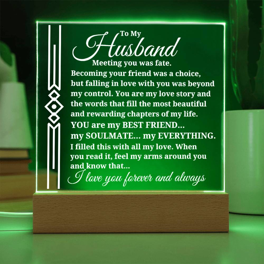 To My Husband "Meeting you was..." Acrylic Plaque With Lighted Base