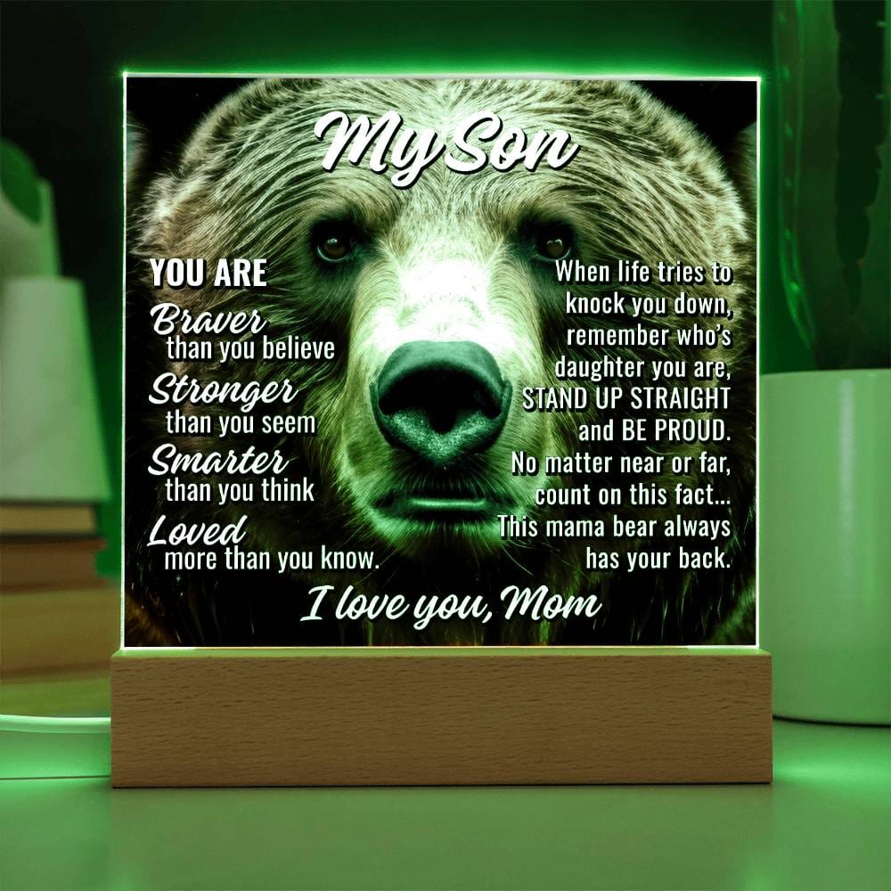 My Son From Mom "This mama bear..." Acrylic Plaque With Lighted Base