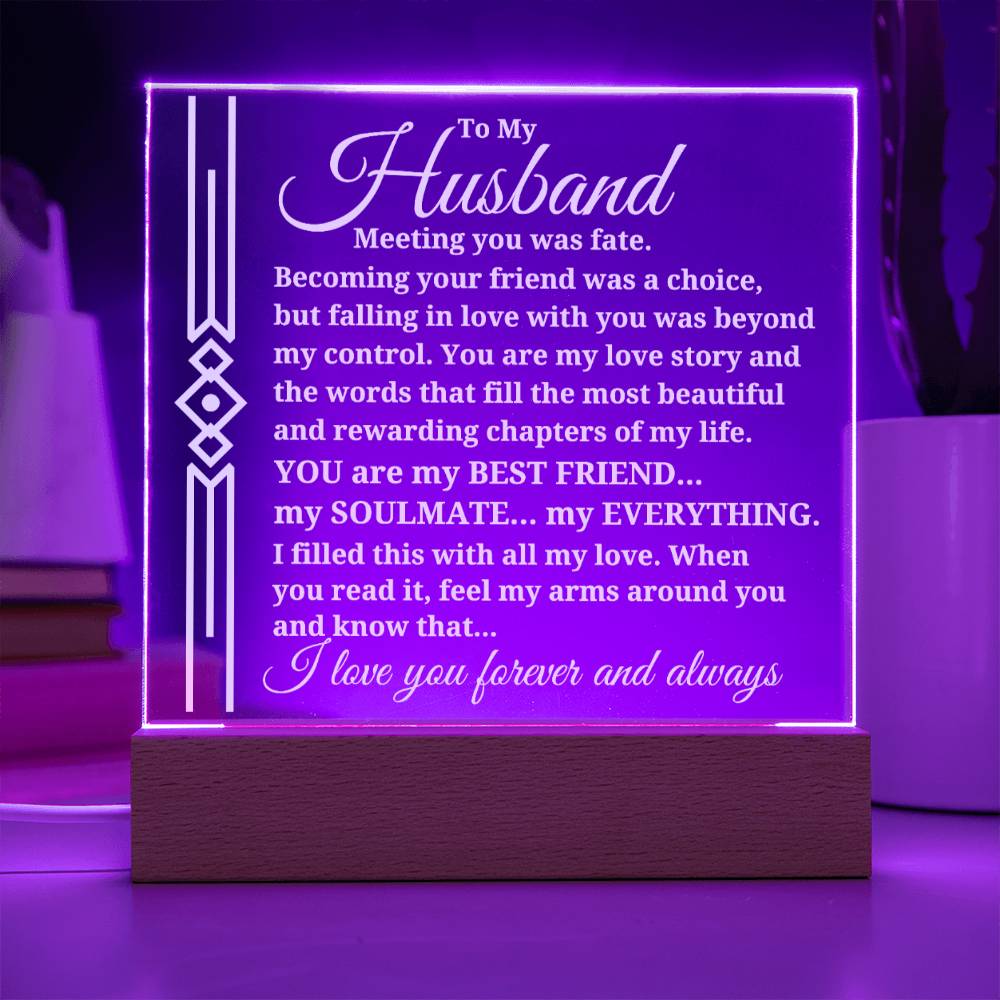 To My Husband "Meeting you was..." Acrylic Plaque With Lighted Base