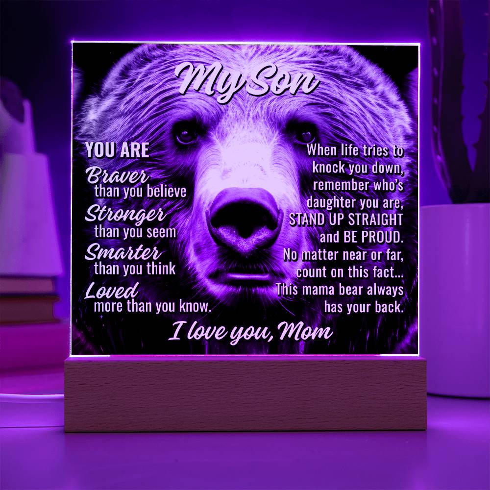 My Son From Mom "This mama bear..." Acrylic Plaque With Lighted Base