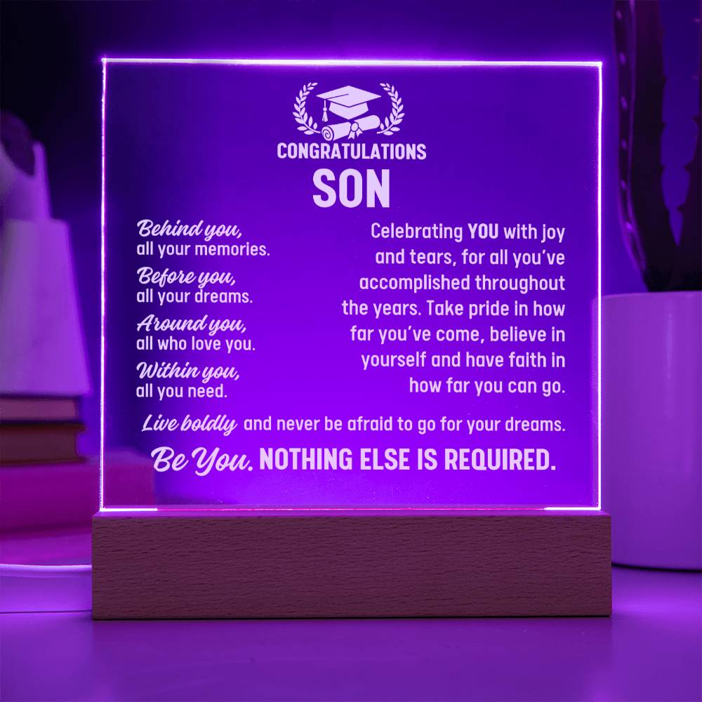 Son Graduation Gift, Acrylic Plaque With Lighted Base