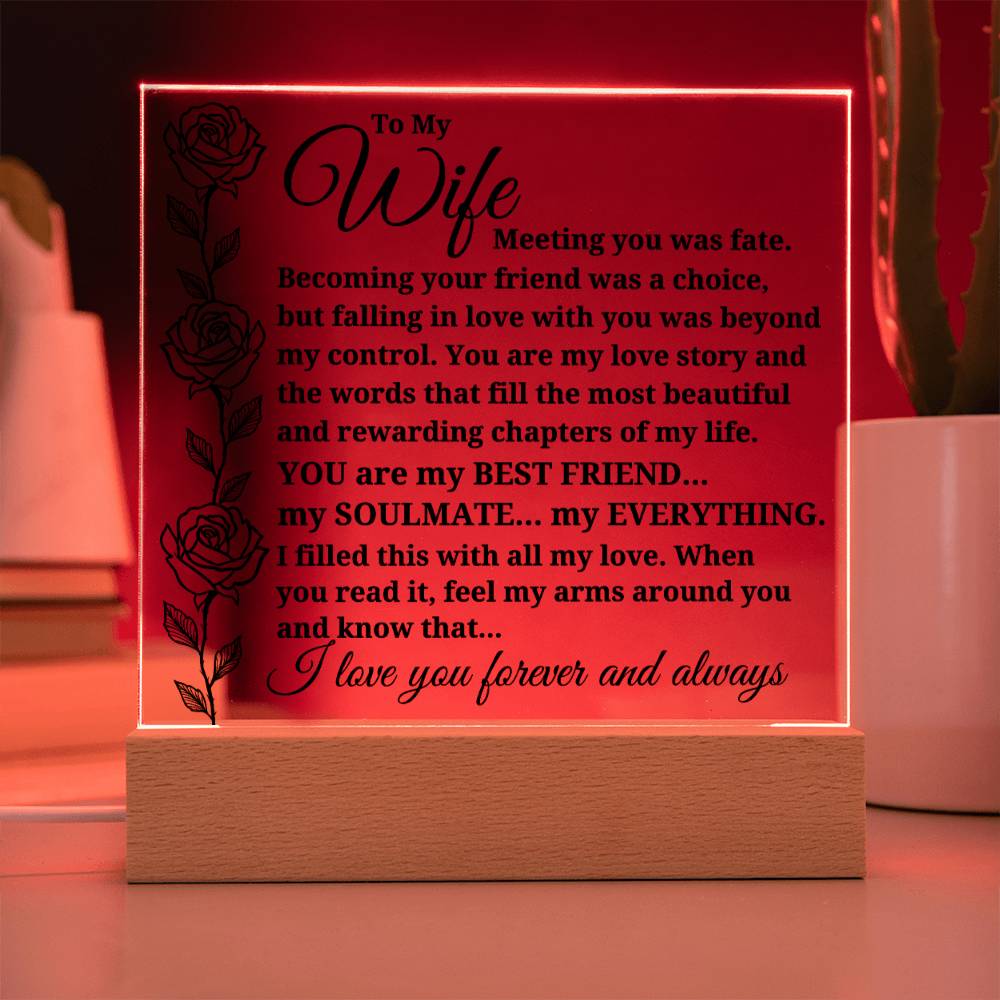To My Wife "Meeting you was..." Acrylic Plaque With Lighted Base