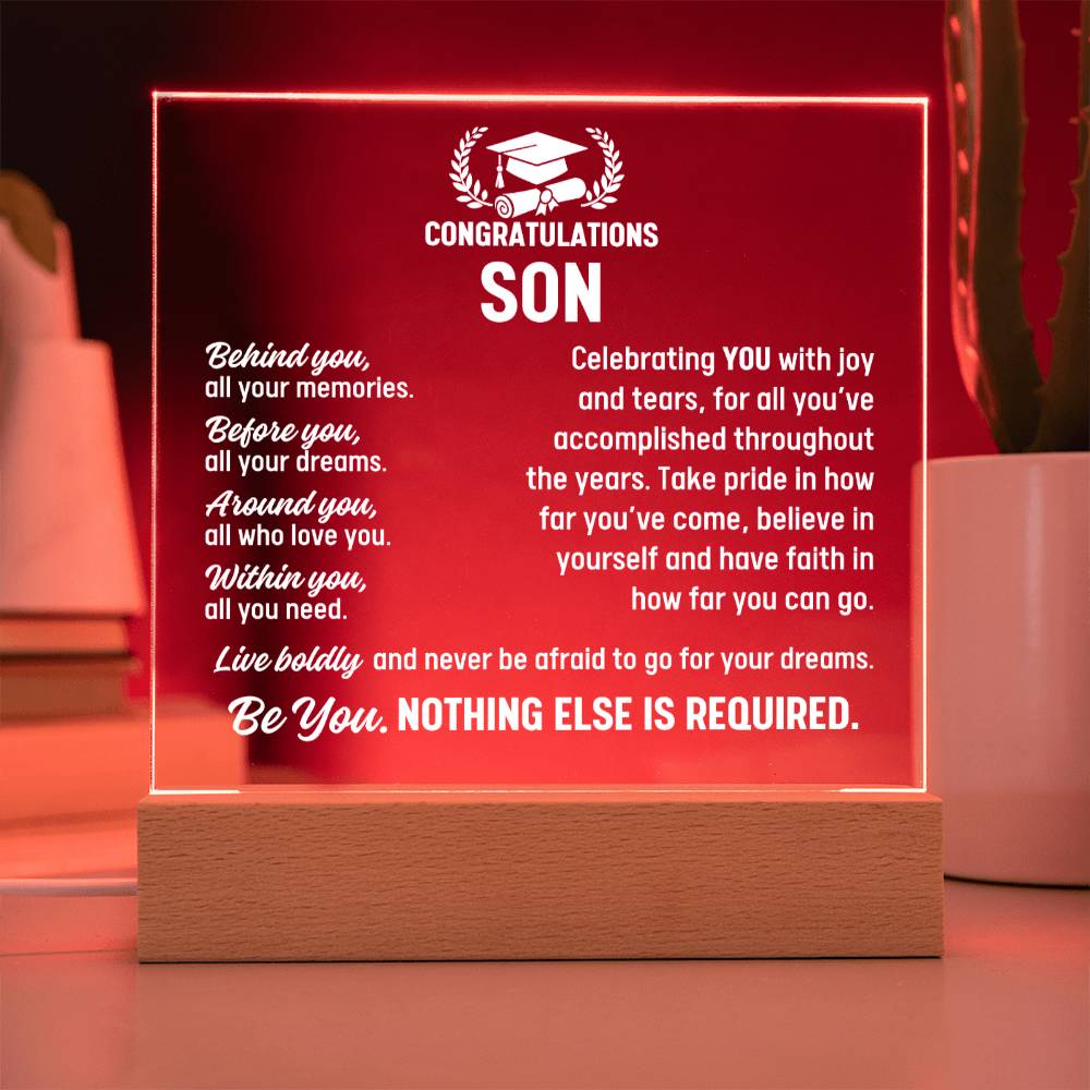 Son Graduation Gift, Acrylic Plaque With Lighted Base