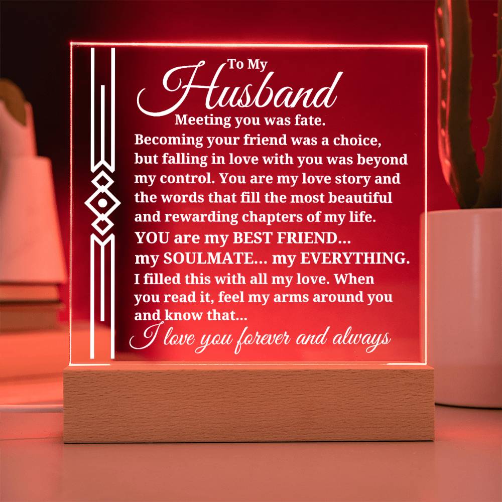 To My Husband "Meeting you was..." Acrylic Plaque With Lighted Base
