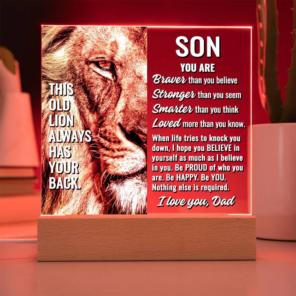 To Son From Dad "This old lion..." Acrylic Plaque With Lighted Base