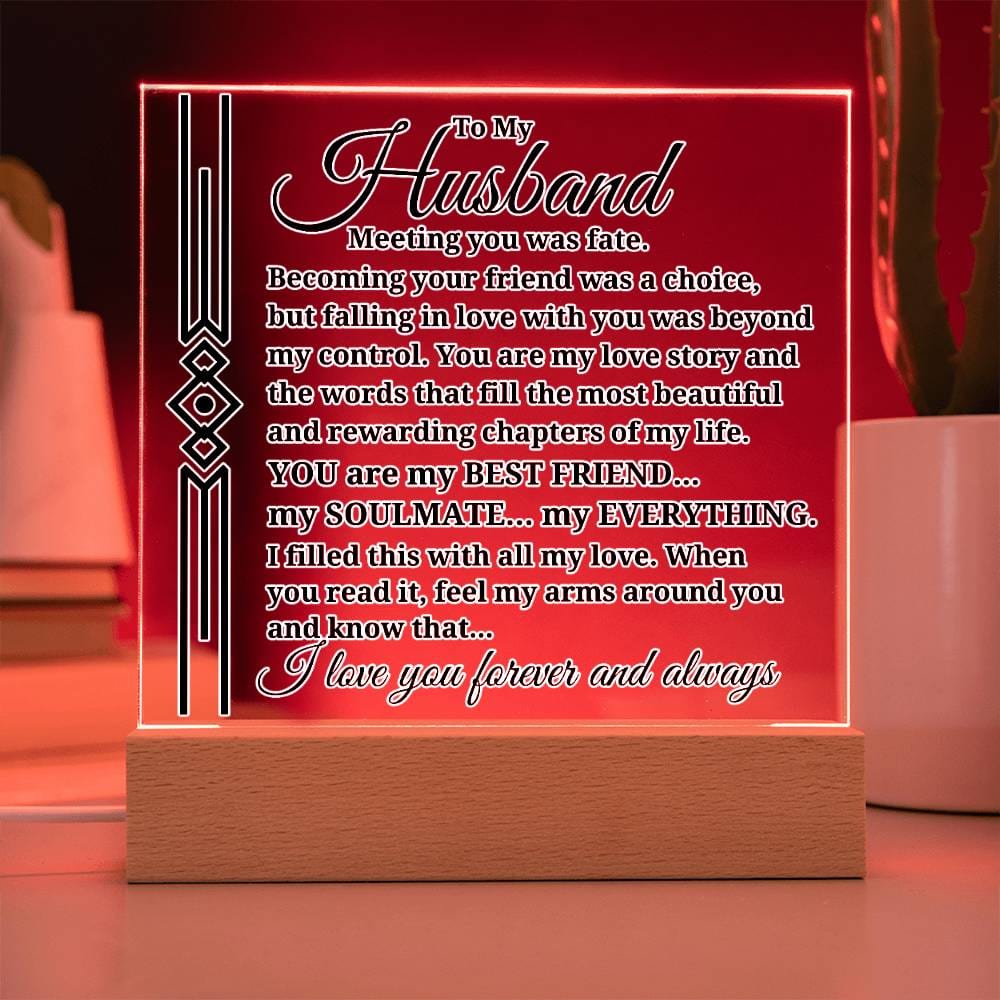 To My Husband "Meeting you was..." Acrylic Plaque With Lighted Base