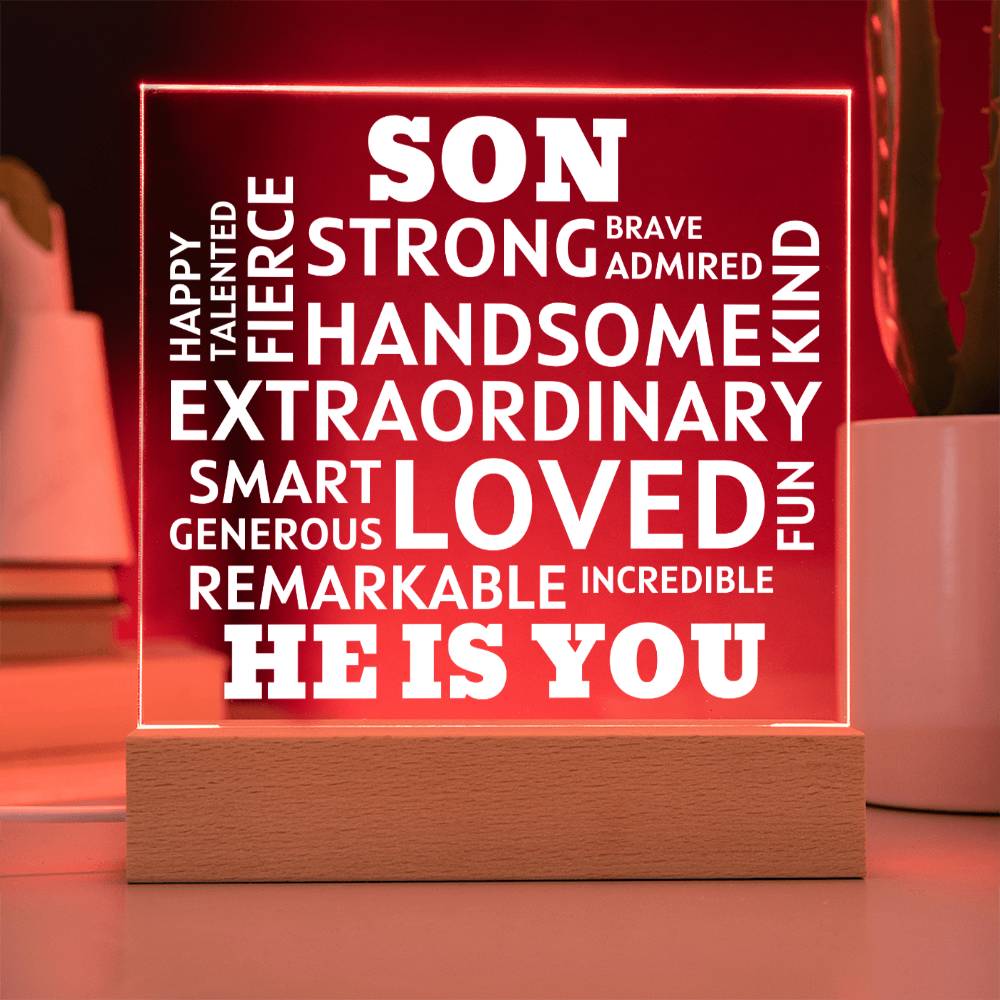 SON "He Is You" Positive Affirmations Acrylic Plaque With Lighted Base