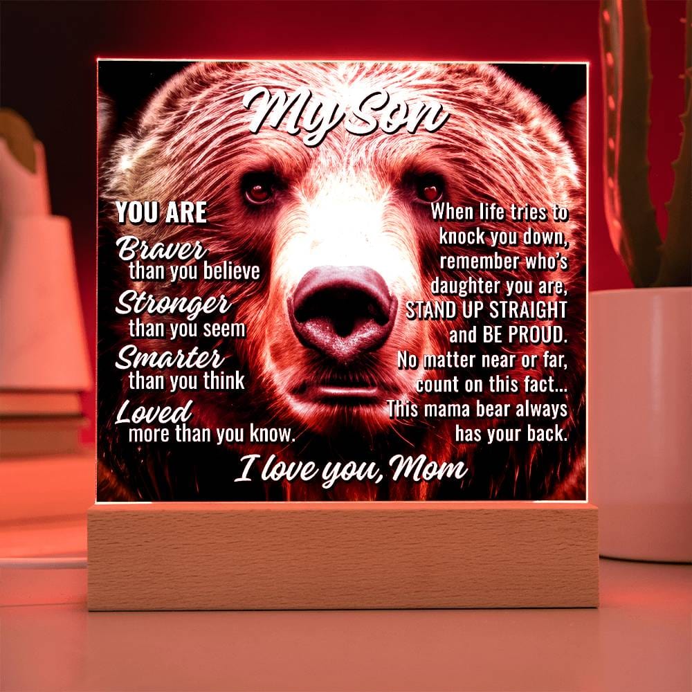My Son From Mom "This mama bear..." Acrylic Plaque With Lighted Base