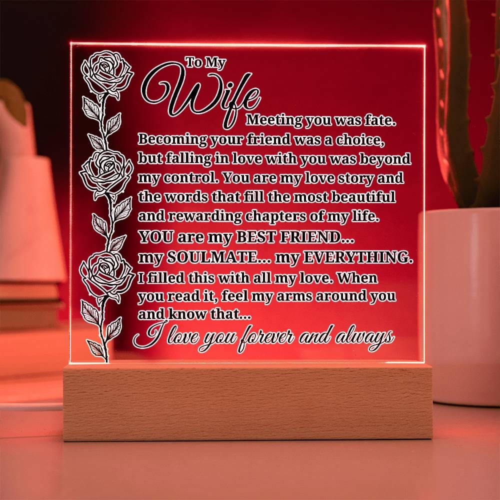 To My Wife "Meeting you was..." Acrylic Plaque With Lighted Base