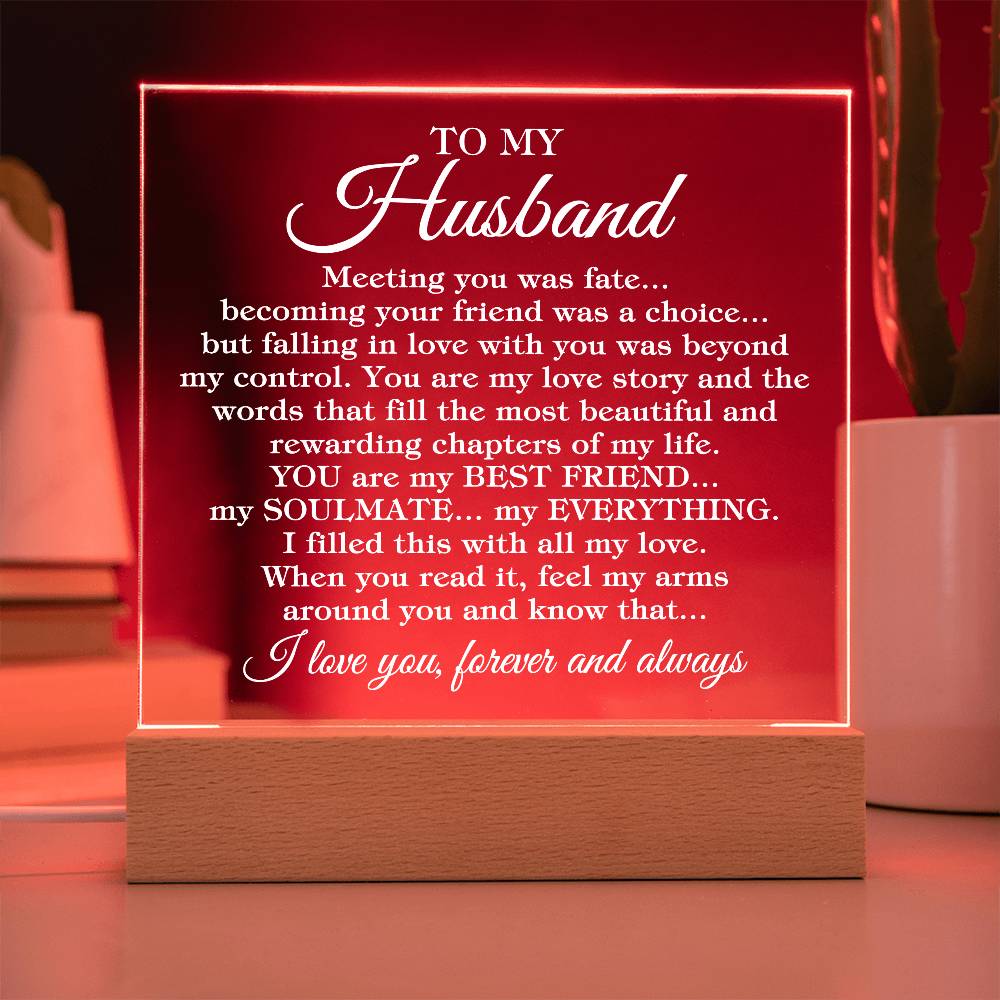 To My Husband "Meeting you was..." Acrylic Plaque with LED Light Base